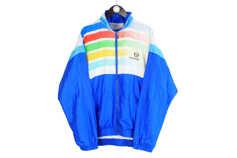 Vintage Sergio Tacchini Track Jacket XLarge size men's sport classic windbreaker full zip blue sport authentic athletic wear 90's 80's training running