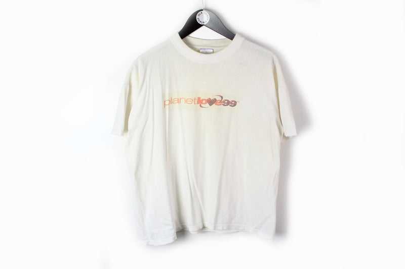 Vintage Lisa Pin-Up "Planet Love 99" T-Shirt Women's Large white tee