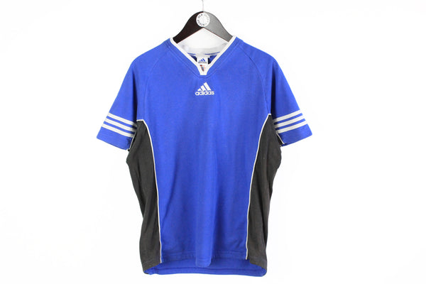 Vintage Adidas T-Shirt Large blue 90s retro style v-neck tee