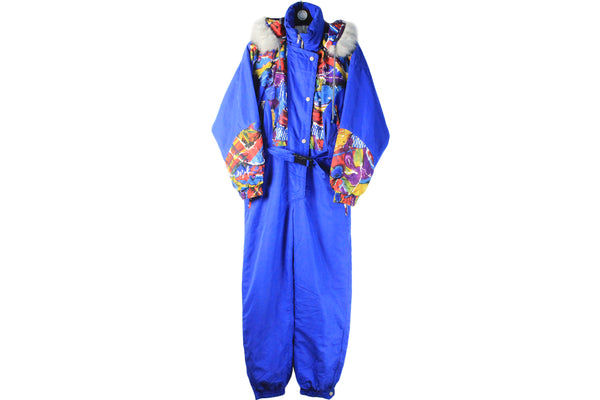 Vintage Ski Suit Small / Medium blue 90s retro jumpsuit coveralls sport style abstract pattern