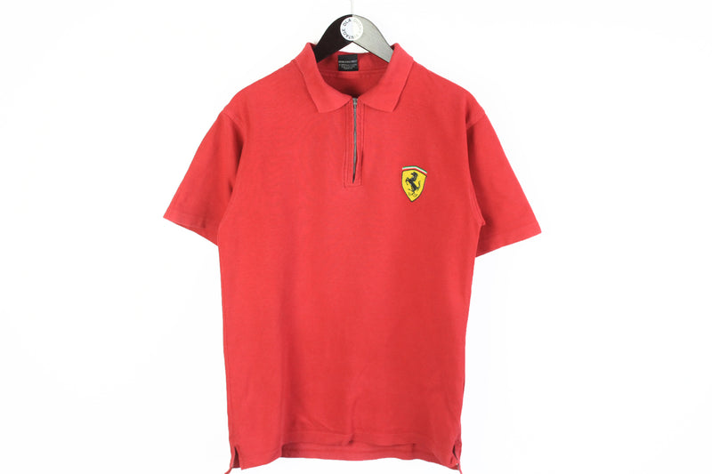 Vintage Ferrari Polo T-Shirt Small red 1/4 zip retro style Formula 1 F1 Michael Schumacher tee