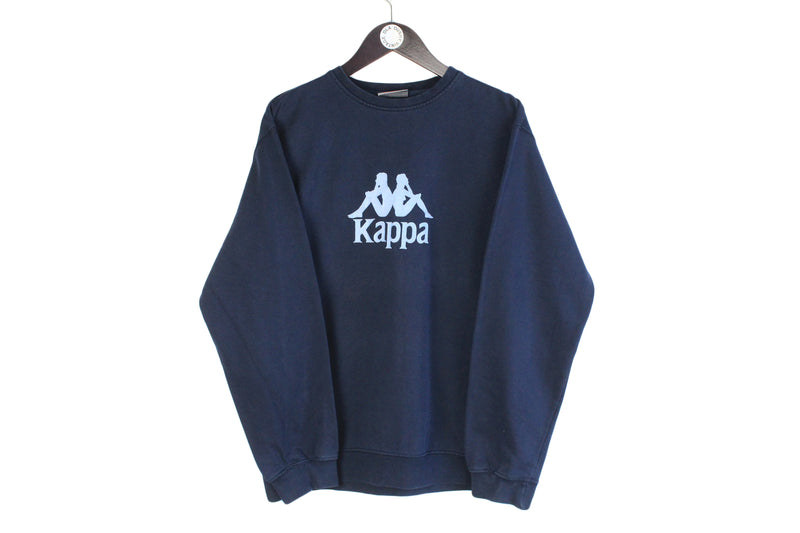 Vintage Kappa Sweatshirt Large size big logo 90's sport wear authentic athletic pullover rare retro 80's crewneck navy blue sweat street style old school