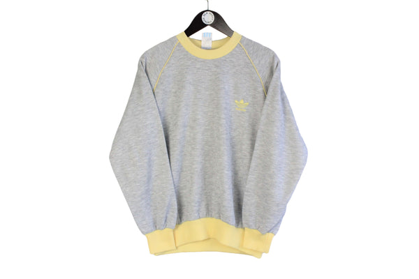 Vintage Adidas Sweatshirt Small size gray yellow pullover retro rare sport jumper 90's 80's clothing old school brand rare sweat street style