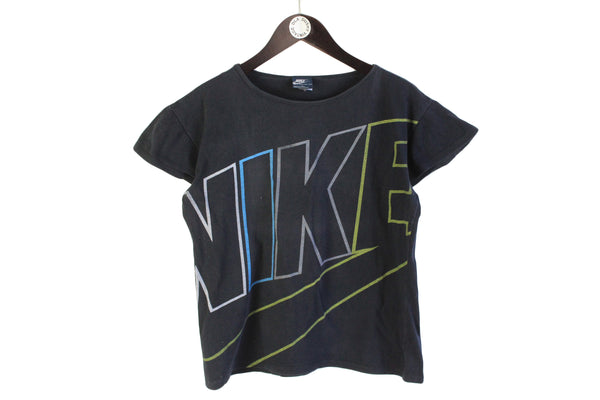 Vintage Nike T-Shirt Women's Medium summer short sleeve sport tee athletic retro wear black basic big logo top