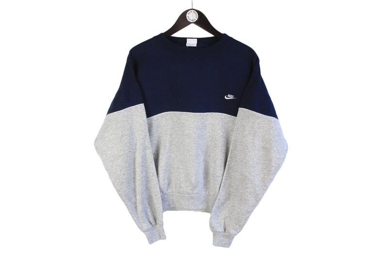 Vintage Nike Sweatshirt small size men's basic sport athletic wear gray blue 90's style sport pullover longsleeve  bootleg