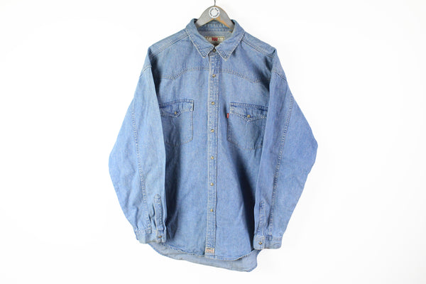 Vintage Levis Denim Shirt XLarge blue button up 90s blue retro style men's shirt