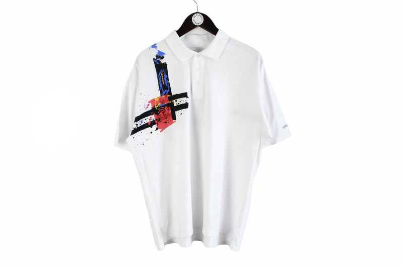 Vintage Adidas Polo T-Shirt XL size collared sport wear summer tennis tee white basic 90's style top short sleeve retro rare wear white