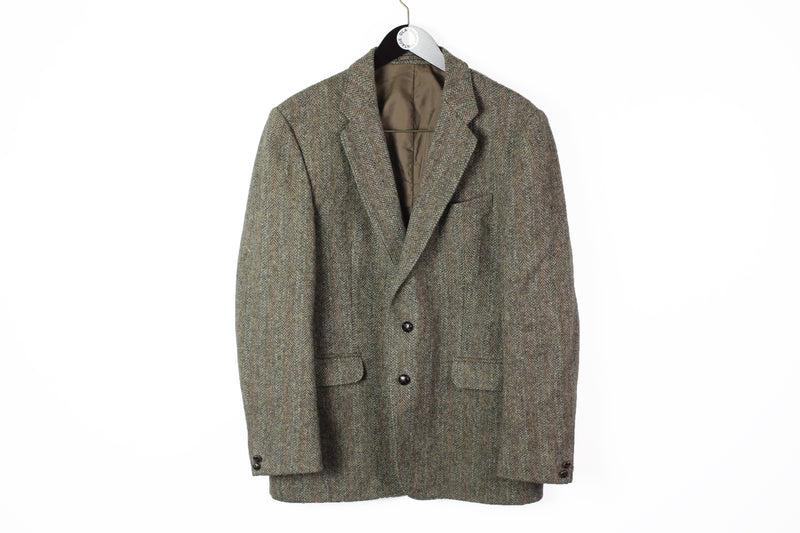 Vintage Harris Tweed Blazer XLarge brown wool 90s classic UK style jacket