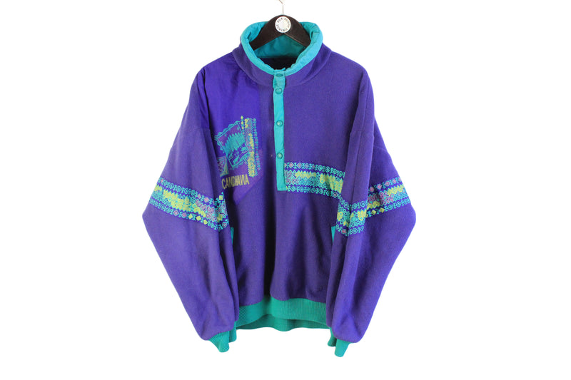 Vintage Fleece XLarge purple half zip bright 90's style outdoor clothing warm mountain non brand