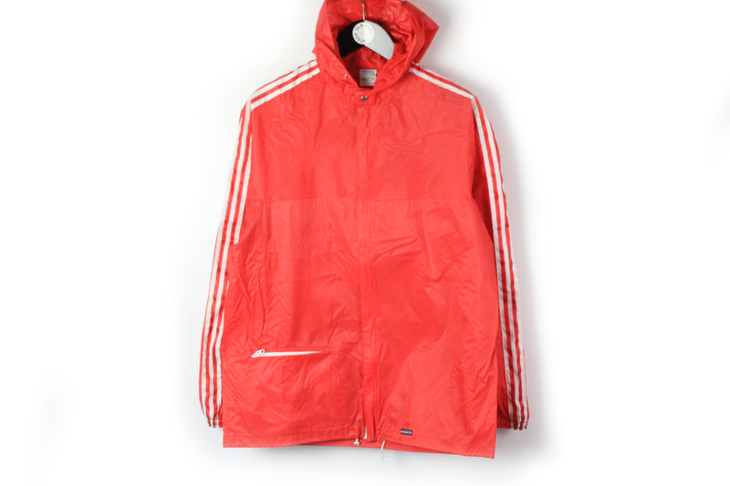 Vintage Adidas Jacket Large red pocket bag classic 3 stripes made in France windbreaker raincoat
