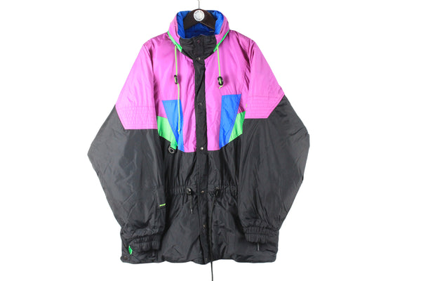 Vintage Nevica Jacket XLarge / XXLarge  black purple 90s retro sport ski style windbreaker 