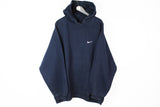 Vintage Nike Hoodie XXLarge small swoosh logo 90s oversize jumper navy blue USa style
