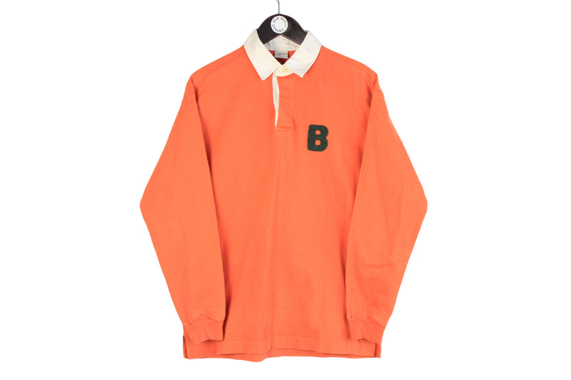 Vintage United Colors of Benetton Sweatshirt Small size retro collared pullover streetwear casual street style orange jumper rare 90's style long sleeve