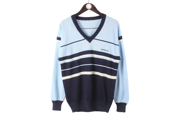 Vintage Adidas Sweater Small 80s classic cotton jumper retro v-neck sweatshirt 90s pullover