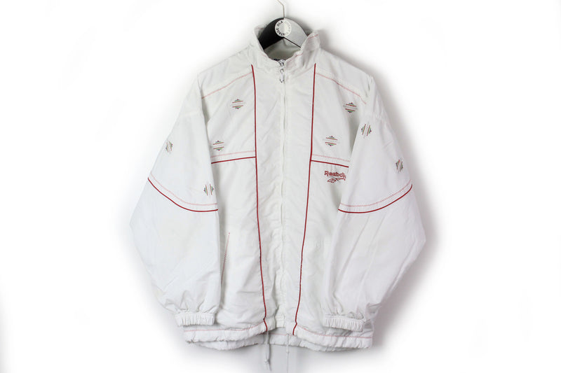 Vintage Reebok Track Jacket Medium white full zip windbreaker 90s