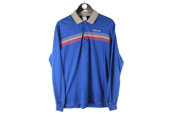 Vintage Adidas Long Sleeve Polo T-Shirt Large made in West Germany Sweatshirt retro blue collared jumper 80s retro sport style