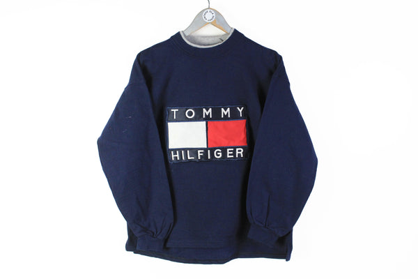 Vintage Tommy Hilfiger Sweatshirt Small navy blue 90s sport retro style jumper big logo