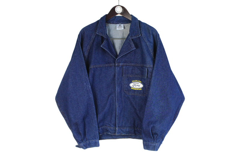 Vintage Ford Denim Jacket Medium size men's work wear jean coat USA American car 90's 80's style motor race racing wear retro rare 