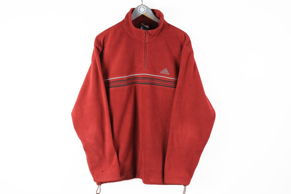 Vintage Adidas Fleece 1/4 Zip Large red sport jumper ski sweater