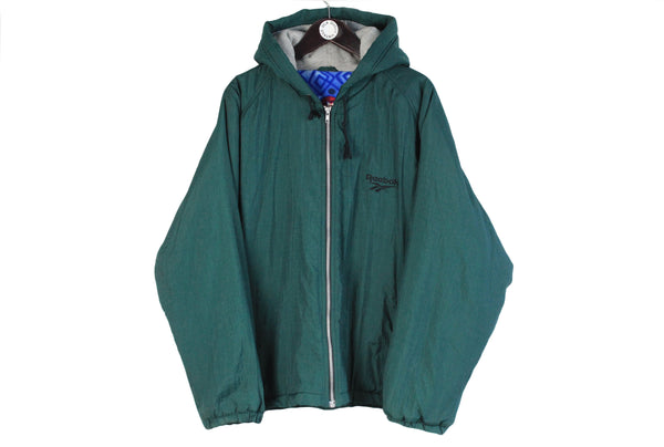 Vintage Reebok Jacket Large / XLarge size sport coat hooded authentic athletic style 90's 80's wear rare retro windbreaker full zip warm