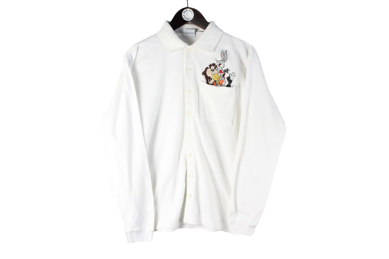 Vintage Looney Tunes Long Sleeve Polo T-Shirt Small button shirt embroidery cartoon Acme Shirt 1994 rare 90s sweatshirt