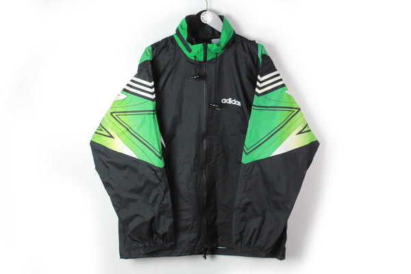 Vintage Adidas Jacket XLarge black green full zip light wear windbreaker 90s abstract pattern