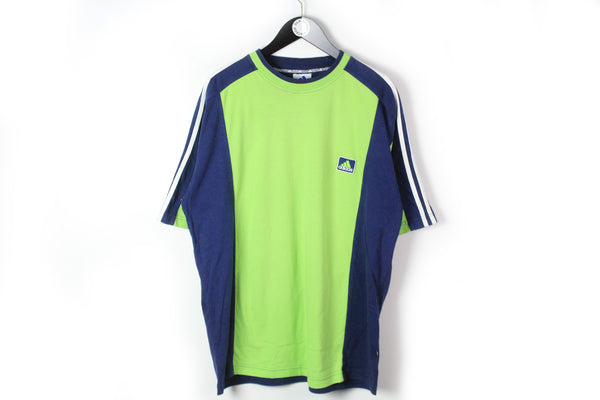 Vintage Adidas T-Shirt XLarge / XXLarge neon green blue basic small logo tee 90s