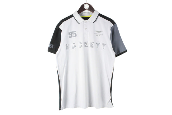 Hackett Aston Martin Polo T-Shirt Large big logo white black authentic Formula 1 F1 racing Grand Prix shirt