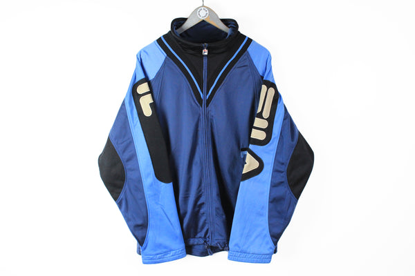 Vintage Fila Track Jacket XLarge blue big logo full zip 90s athletic sport windbreaker made in Italy