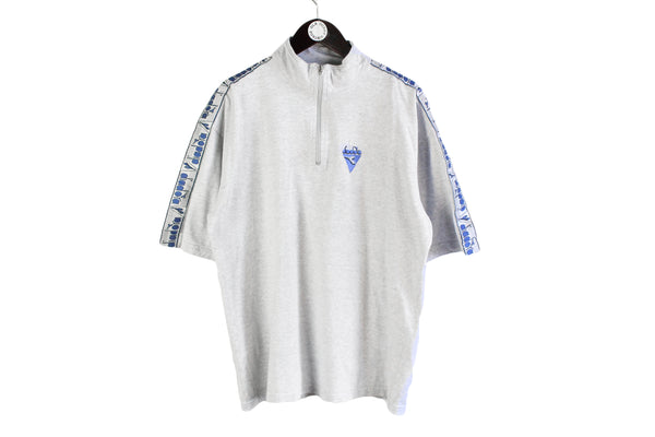 Vintage Diadora T-Shirt XLarge 1/4 zip sport athletic authentic short sleeve full sleeve logo gray basic tee cotton retro wear