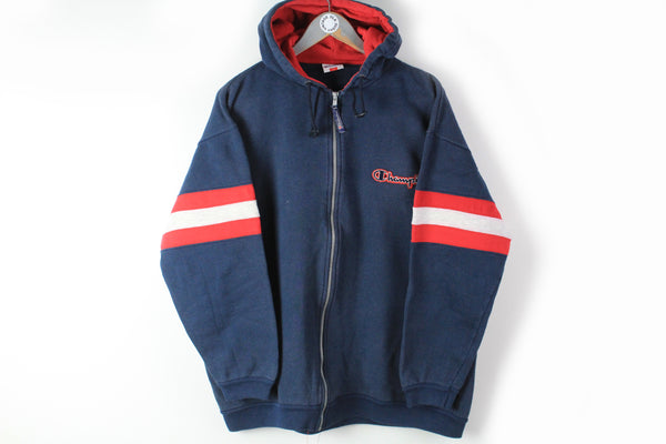 Vintage Champion Hoodie Full Zip Medium blue hooded 90s sport jumper
