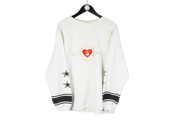 Vintage Bogner Sweatshirt Small / Medium size white pullover luxury crewneck 90's long sleeve jumper big logo basic sweat rare retro 80's clothing