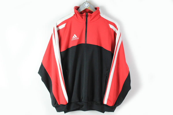 Vintage Adidas Sweatshirt 1/4 Zip Small / Medium red black sport athletic 90s classic polyester jumper