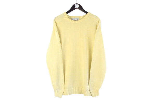 Vintage Naf Naf Sweater XLarge yellow 90s retro travelling oversize pullover jumper
