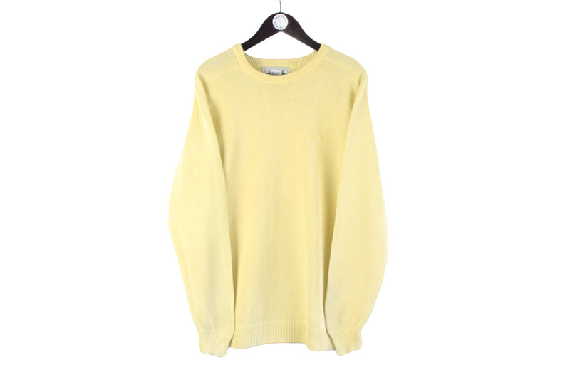 Vintage Naf Naf Sweater XLarge yellow 90s retro travelling oversize pullover jumper
