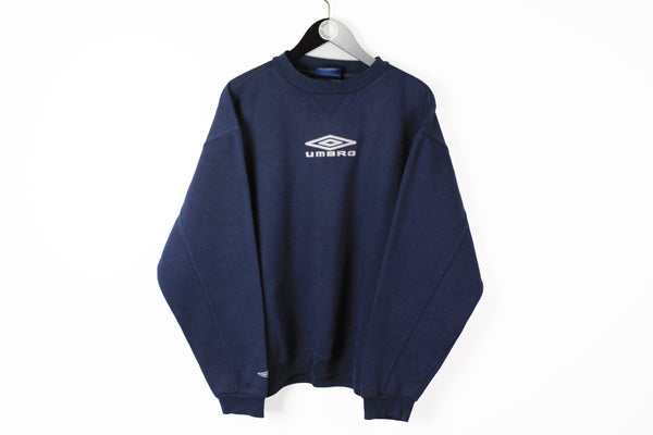 Vintage Umbro Sweatshirt Large big logo navy blue 90s sport style UK jumper