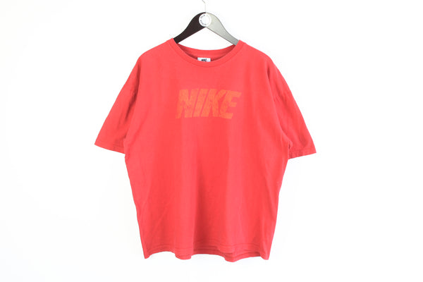 Vintage Nike T-Shirt XLarge red big logo 90s cotton tee