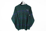 Vintage Adidas Sweater Medium green wool 90s crew neck retro style made in West Germany