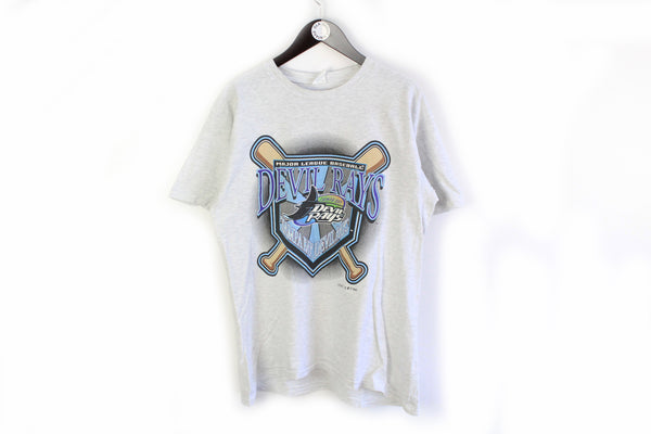 Vintage Devil Rays Tampa Bay 1995 T-Shirt Large made in USA gray big logo MLB Baseball cotton sport tee