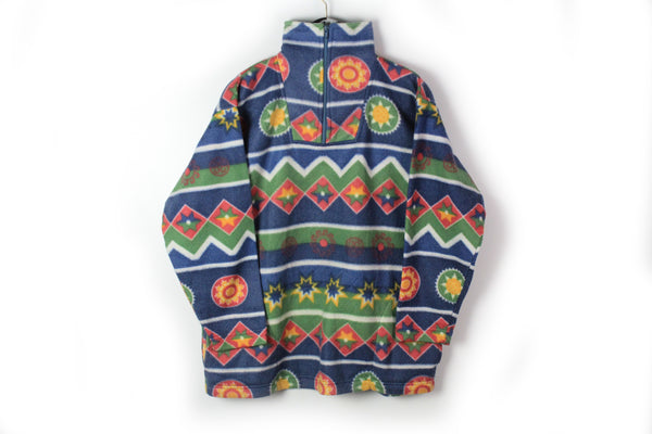 Vintage Fleece 1/4 Zip Small abstract pattern multicolor 90s ski sweater
