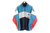 Vintage Adidas Track Jacket Medium size blue multicolor big logo sport wear athletic authentic germany brand 90's 80's style wear full zip windbreaker retro rare sweat