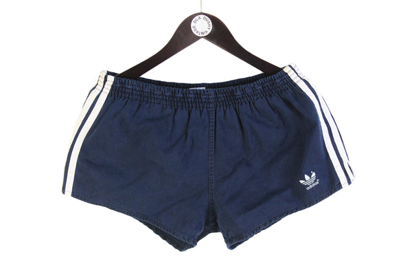  Vintage Adidas Shorts Large size navy blue germany style 3 strips brand above the knee retro rare pants sport clothing cotton 80s
