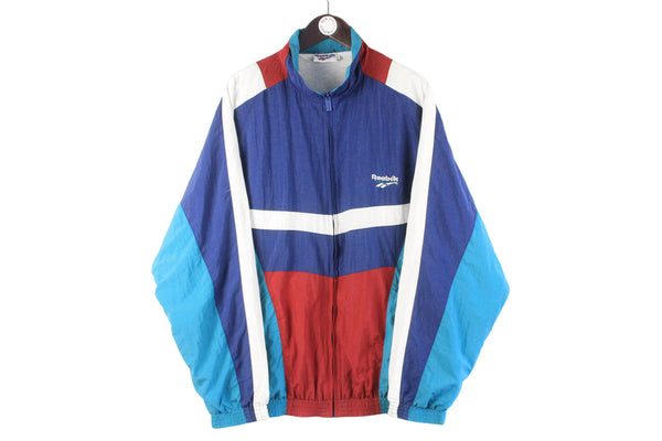 Vintage Reebok Tracksuit XLarge blue red 90s retro sport jacket and pants suit light wear windbreaker