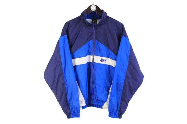 Vintage Nike Track Jacket Large blue full zip front logo windbreaker 90's style sport wear retro athletic clothing