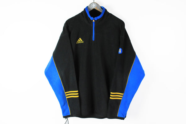 Vintage Adidas Fleece 1/4 Zip Large / XLarge black blue 90s classic sport cozy fleece sweater