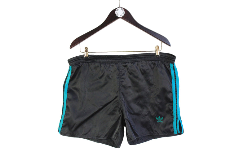 Vintage Adidas Shorts XLarge black above the knee 3 strips germany brand old school style retro rare sport atletic 80's clothing