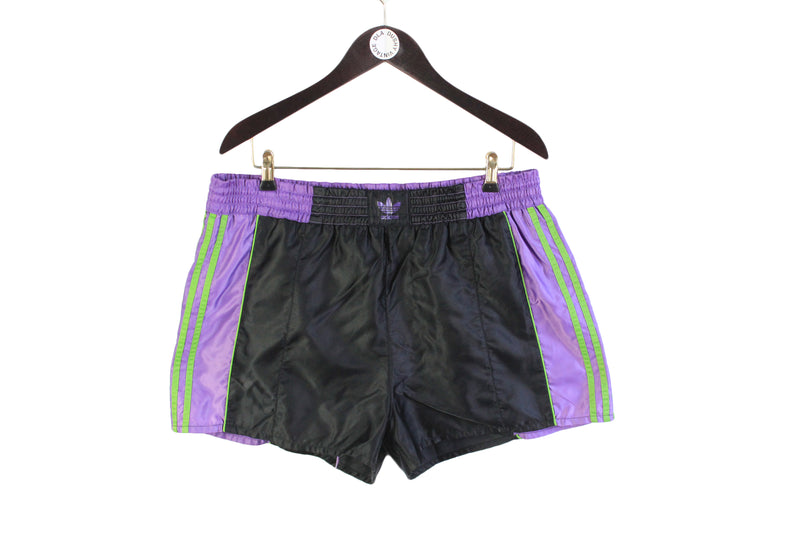 Vintage Adidas Shorts XXLarge multicolor black purple acid 80's style sport wear athletic authentic brand 3 strips above the knee retro clothing