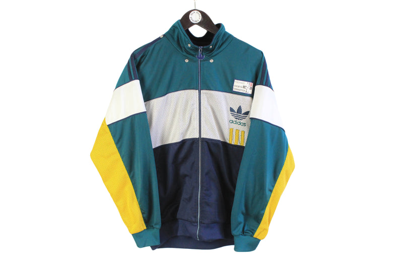 Vintage Adidas Track Jacket Medium green blue full zip sport wear 80's 90's style germany brand old school authentic athletic retro clothing