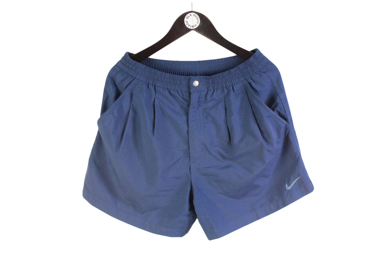 Vintage nike shorts medium / large size blue above the knee usa brand elastic old school style retro rare sport atletic 80's clothing 