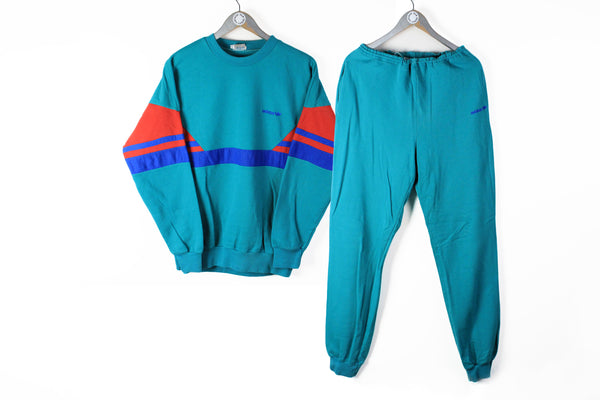 Vintage Adidas Tracksuit (Sweatshirt + Pants) Large 90s green sport suit retro style cotton 